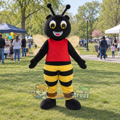 Yellow and Black Bee Mascot Costume with Red Vest Yellow and Black Bee Mascot Costume with Red Vest