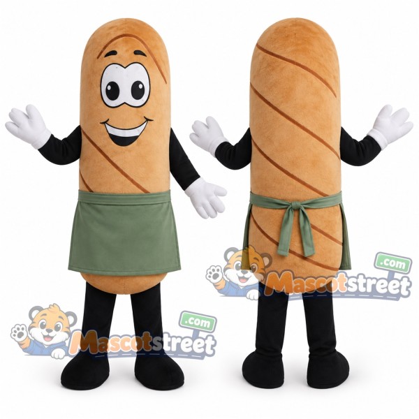 Baguette Mascot Costume with Green Apron