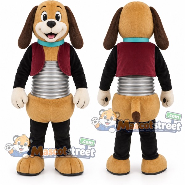 Brown Dog Mascot Costume with Burgundy Vest