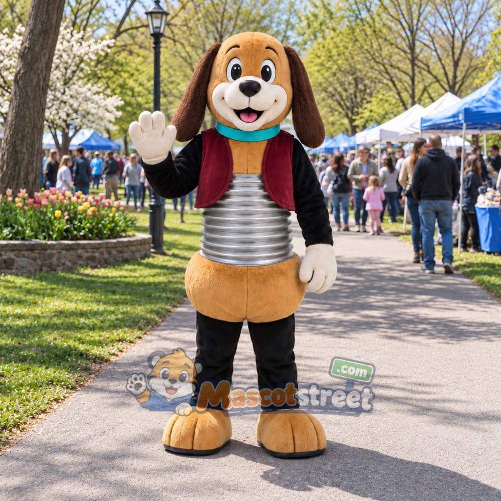 Brown Dog Mascot Costume with Burgundy Vest