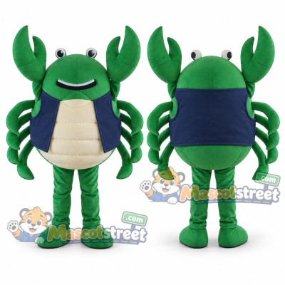 Green Crab Mascot Costume with Navy Vest Green Crab Mascot Costume with Navy Vest