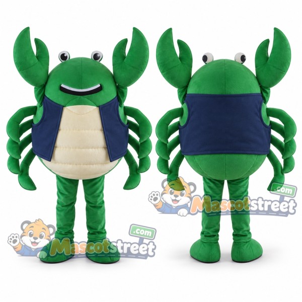 Green Crab Mascot Costume with Navy Vest