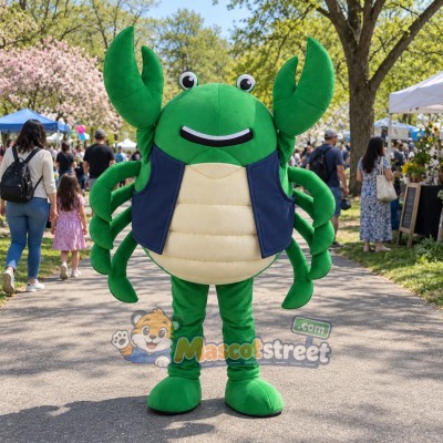Green Crab Mascot Costume with Navy Vest Green Crab Mascot Costume with Navy Vest