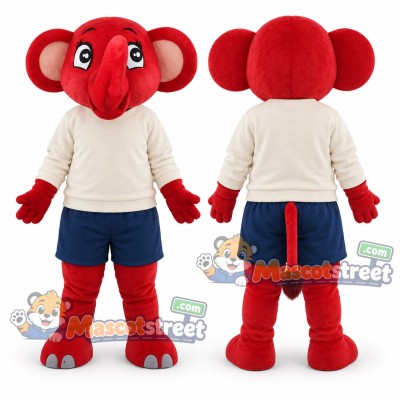 Red Elephant Mascot Costume with White Shirt and Navy Shorts Red Elephant Mascot Costume with White Shirt and Navy Shorts