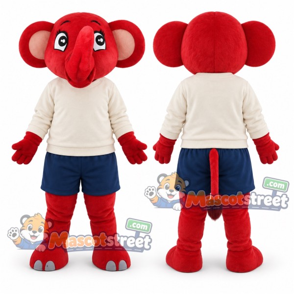 Red Elephant Mascot Costume with White Shirt and Navy Shorts