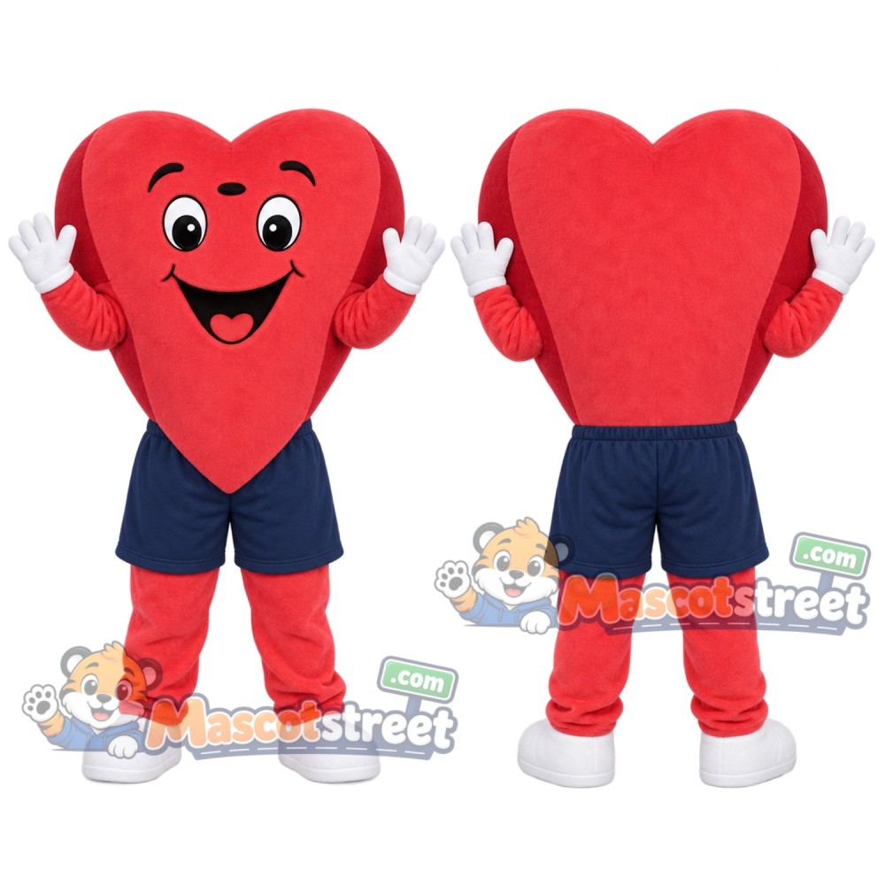 Red Heart Mascot Costume with Navy Shorts Red Heart Mascot Costume with Navy Shorts