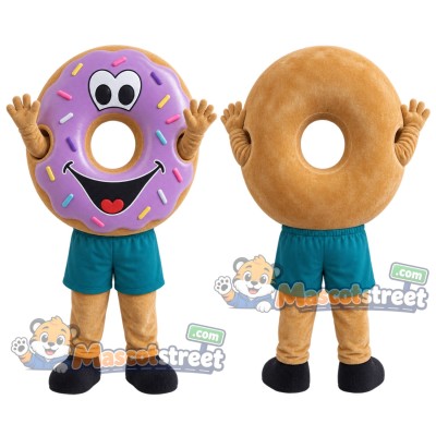 Purple Doughnut Mascot Costume with Teal Shorts