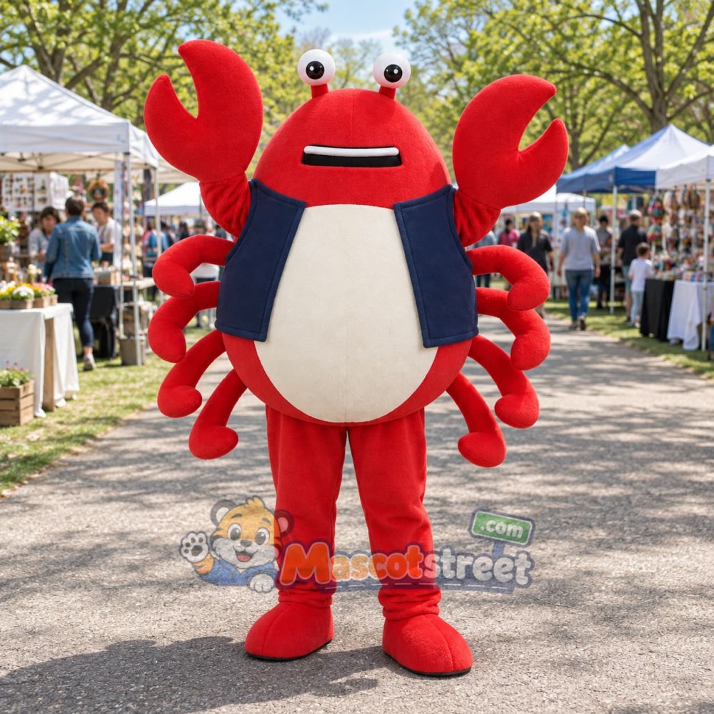 Red Crab Mascot Costume with Navy Vest Red Crab Mascot Costume with Navy Vest