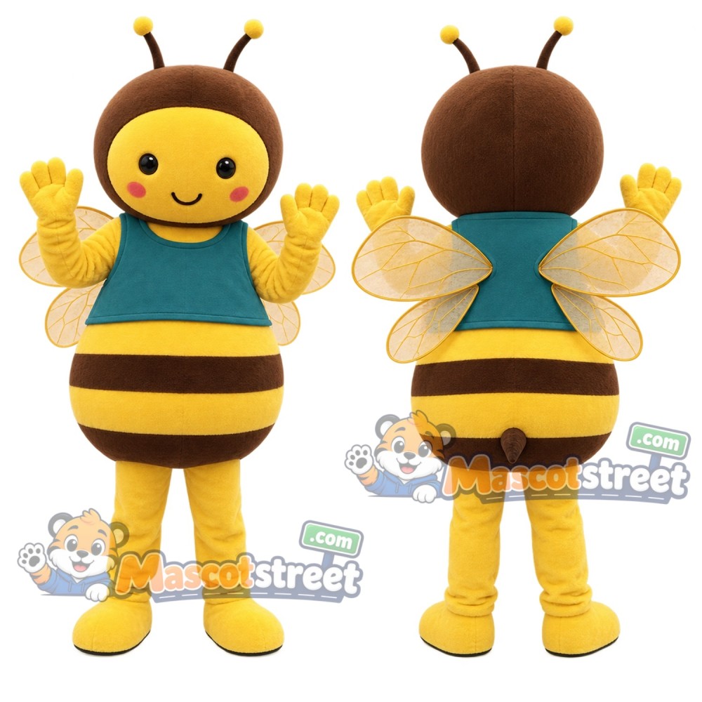 Yellow Bee Mascot Costume with Teal Vest Yellow Bee Mascot Costume with Teal Vest
