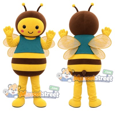 Yellow Bee Mascot Costume with Teal Vest Yellow Bee Mascot Costume with Teal Vest