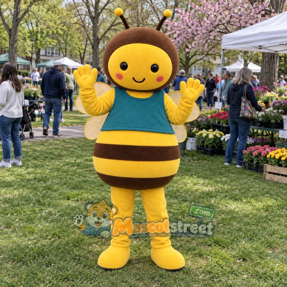 Yellow Bee Mascot Costume with Teal Vest Yellow Bee Mascot Costume with Teal Vest