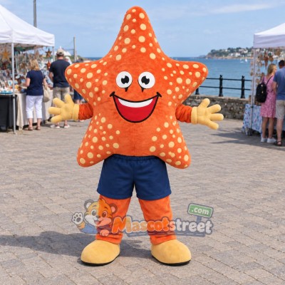 Orange Starfish Mascot Costume with Navy Shorts Orange Starfish Mascot Costume with Navy Shorts
