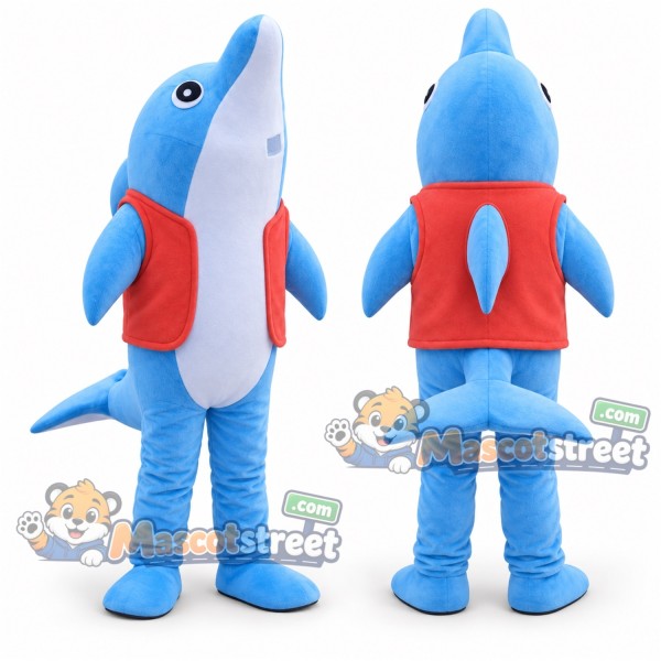Blue Dolphin Mascot Costume with Red Vest