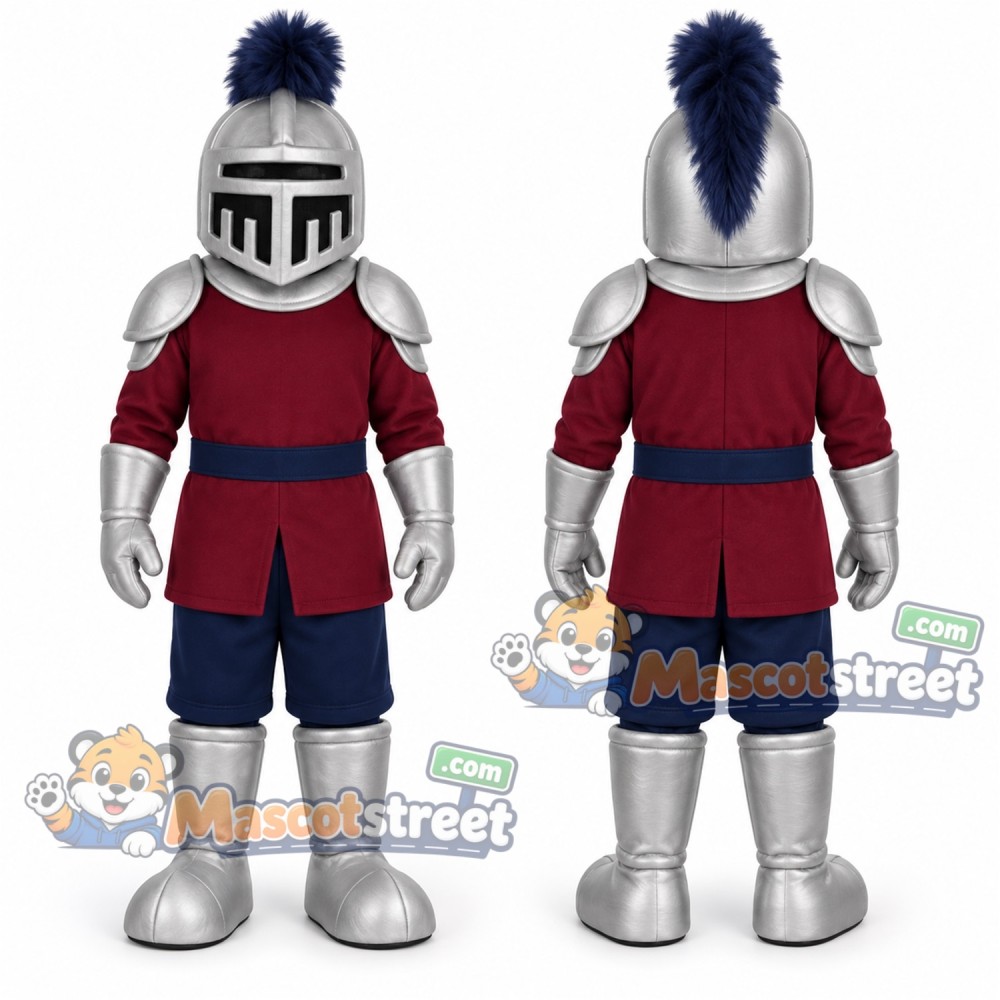 Knight Mascot Costume with Silver Armor and Burgundy Tunic Knight Mascot Costume with Silver Armor and Burgundy Tunic