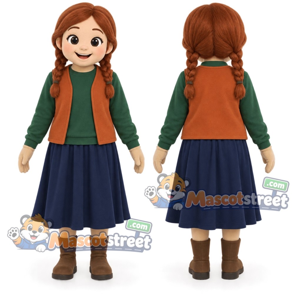Princess Mascot Costume with Green Shirt, Orange Vest and Navy Skirt Princess Mascot Costume with Green Shirt, Orange Vest and Navy Skirt