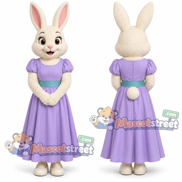 Tan Rabbit Mascot Costume with Lavender Dress