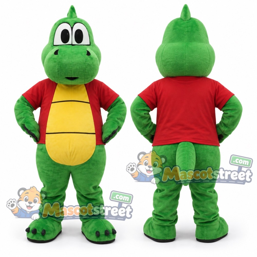 Green Dragon Mascot Costume with Red Shirt Green Dragon Mascot Costume with Red Shirt