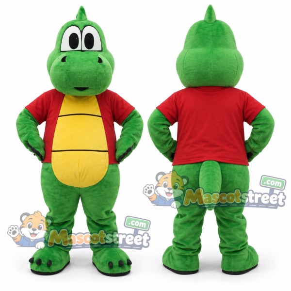 Green Dragon Mascot Costume with Red Shirt