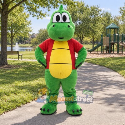 Green Dragon Mascot Costume with Red Shirt Green Dragon Mascot Costume with Red Shirt