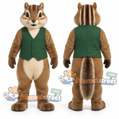 Brown Chipmunk Mascot Costume with Green Vest Brown Chipmunk Mascot Costume with Green Vest