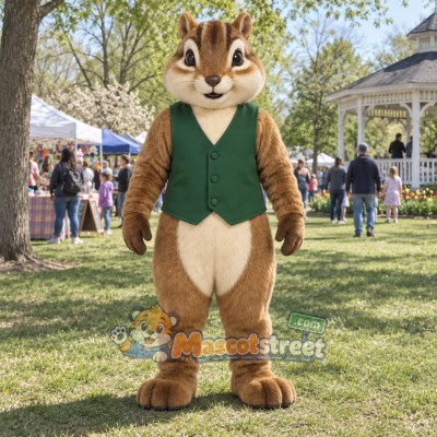 Brown Chipmunk Mascot Costume with Green Vest Brown Chipmunk Mascot Costume with Green Vest