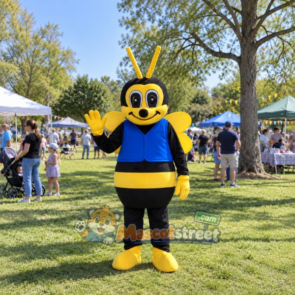 Yellow Bee Mascot Costume with Blue Vest