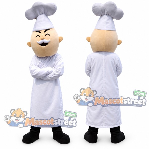 Chef Mascot Costume with White Chef Coat and Hat