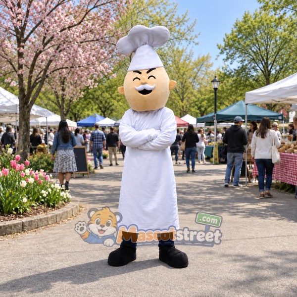 Chef Mascot Costume with White Chef Coat and Hat