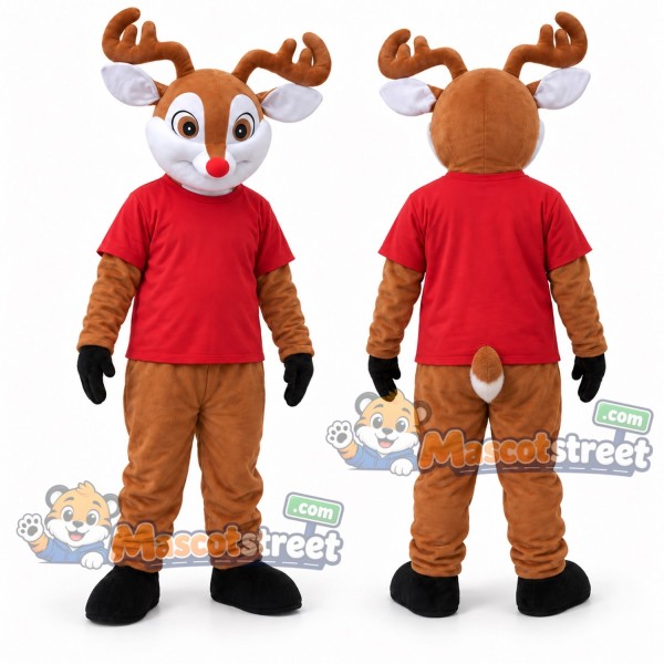 Brown Reindeer Mascot Costume with Red Shirt