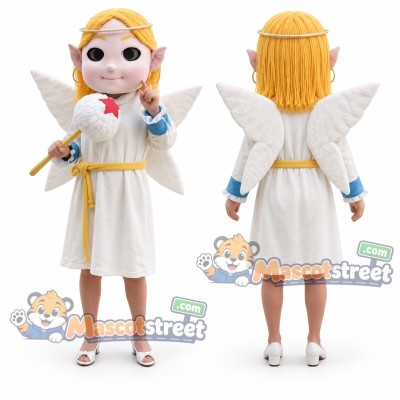Angel Mascot Costume with White Dress and Wings Angel Mascot Costume with White Dress and Wings