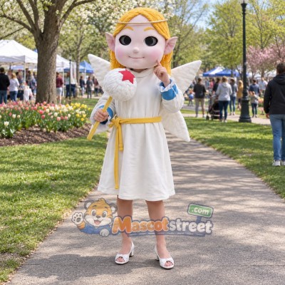 Angel Mascot Costume with White Dress and Wings Angel Mascot Costume with White Dress and Wings