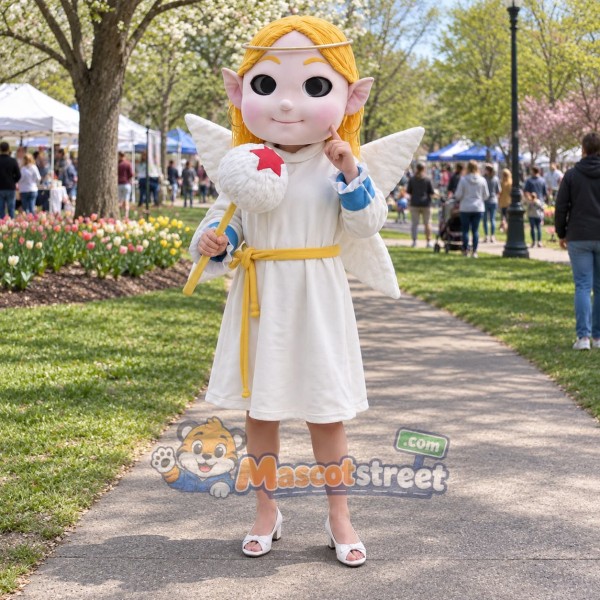 Angel Mascot Costume with White Dress and Wings