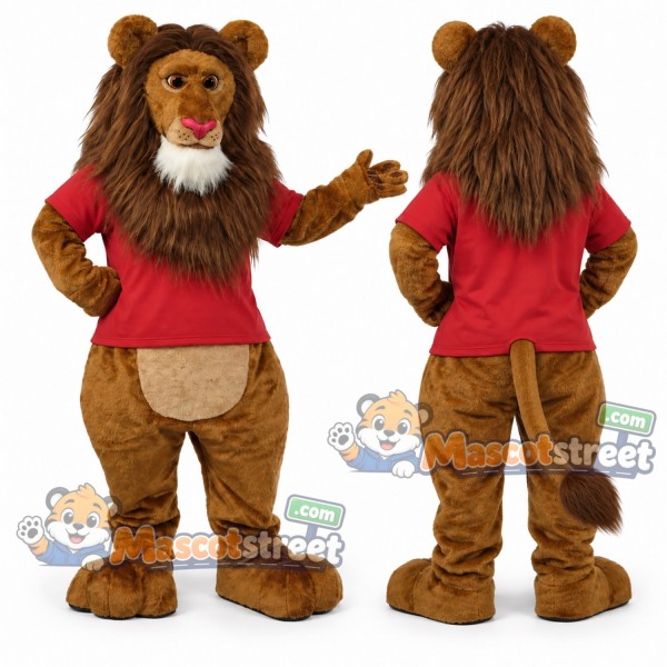 Brown Lion Mascot Costume with Red Shirt