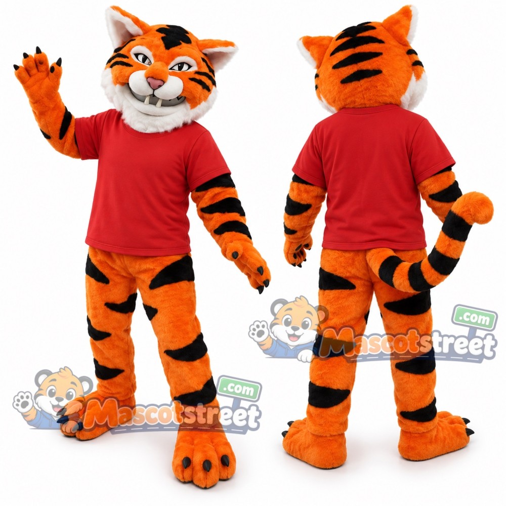 Orange Tiger Mascot Costume with Red Shirt Orange Tiger Mascot Costume with Red Shirt