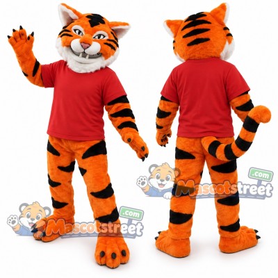 Orange Tiger Mascot Costume with Red Shirt Orange Tiger Mascot Costume with Red Shirt