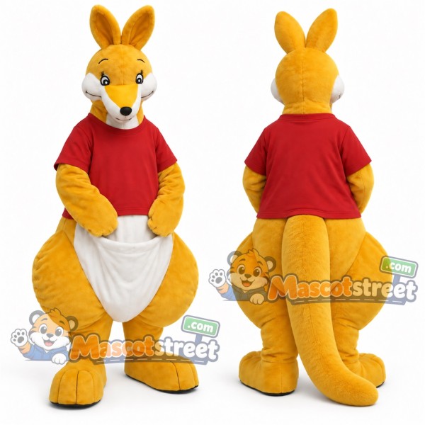 Yellow Kangaroo Mascot Costume with Red Shirt