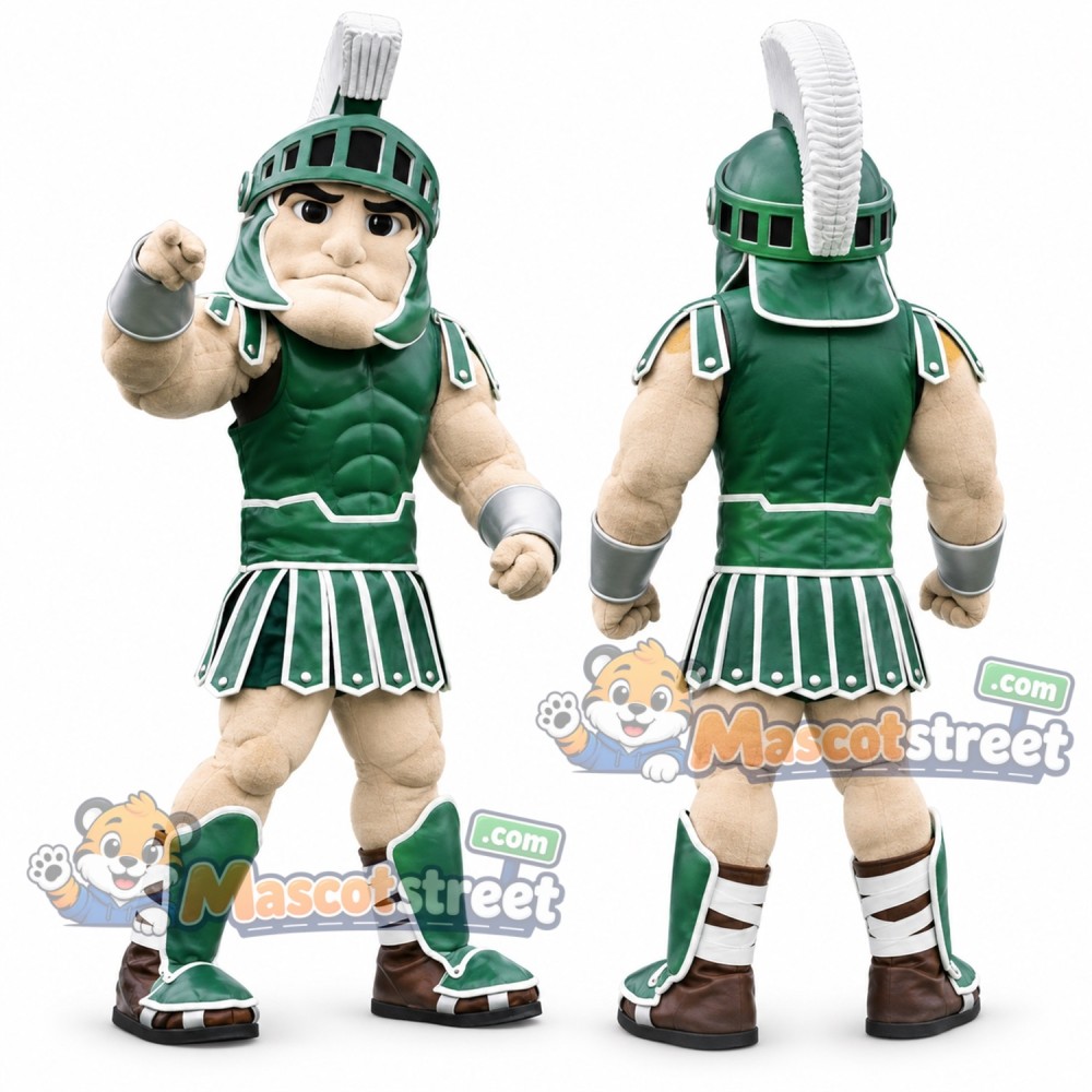 Warrior Mascot Costume with Green Armor and Helmet Warrior Mascot Costume with Green Armor and Helmet