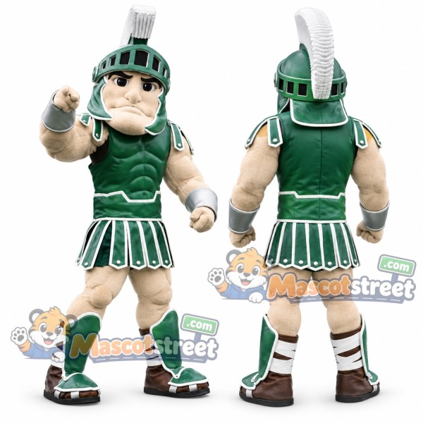 Warrior Mascot Costume with Green Armor and Helmet