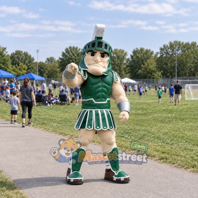 Warrior Mascot Costume with Green Armor and Helmet Warrior Mascot Costume with Green Armor and Helmet
