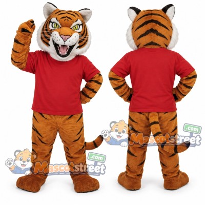 Orange Tiger Mascot Costume with Red Shirt Orange Tiger Mascot Costume with Red Shirt