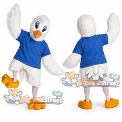 White Seagull Mascot Costume with Blue Shirt