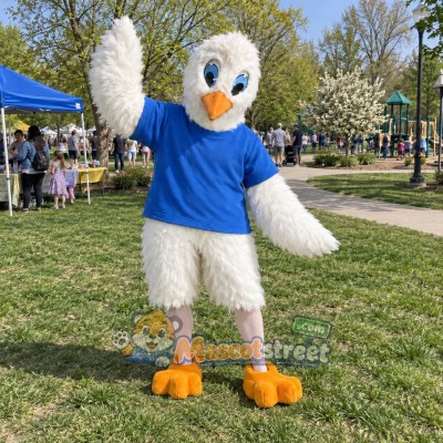 White Seagull Mascot Costume with Blue Shirt