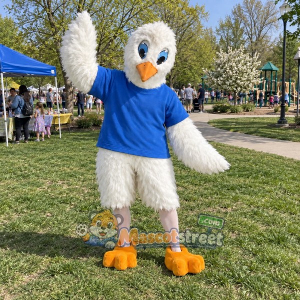 White Seagull Mascot Costume with Blue Shirt White Seagull Mascot Costume with Blue Shirt