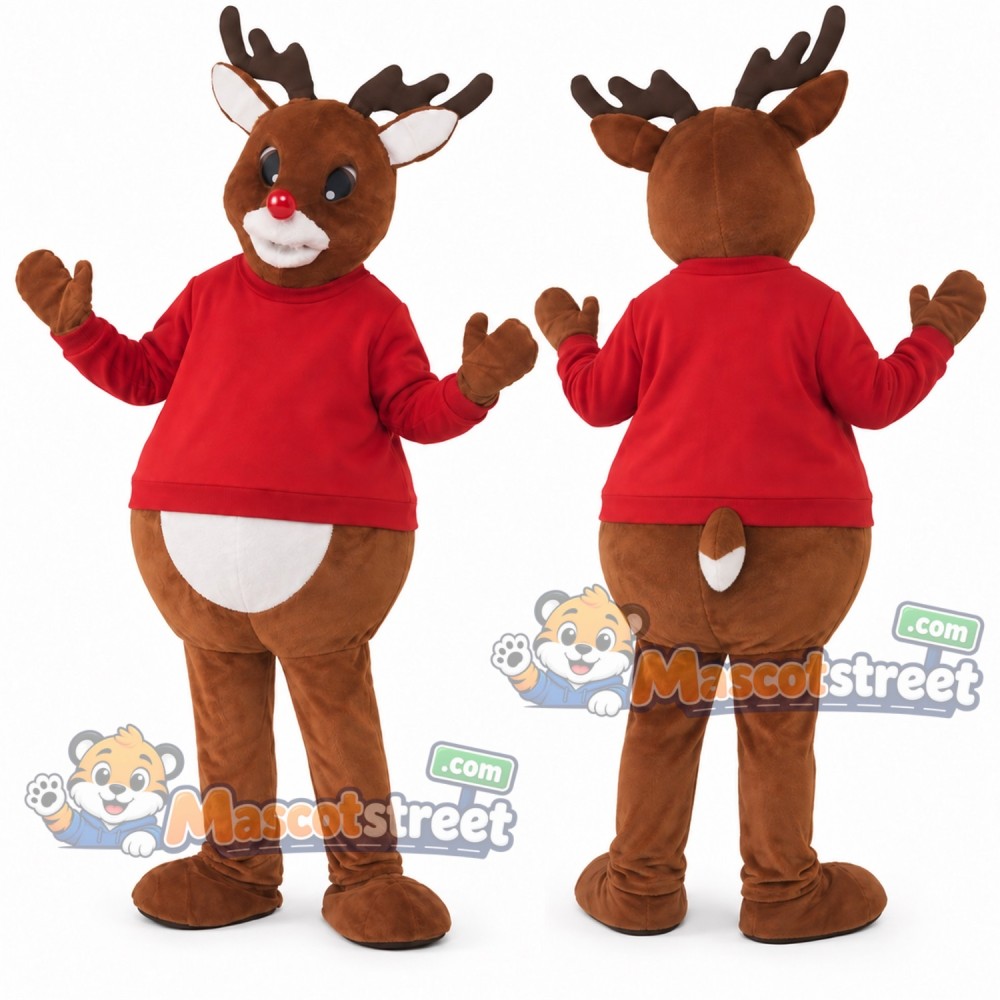 Brown Reindeer Mascot Costume with Red Sweater Brown Reindeer Mascot Costume with Red Sweater