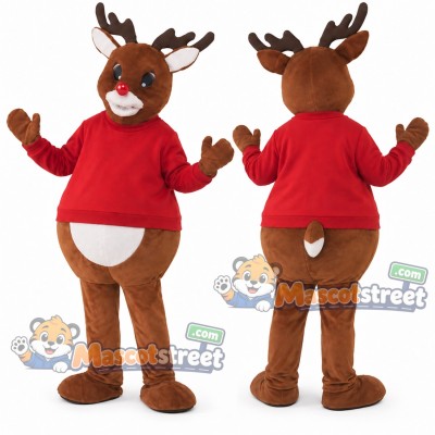 Brown Reindeer Mascot Costume with Red Sweater Brown Reindeer Mascot Costume with Red Sweater