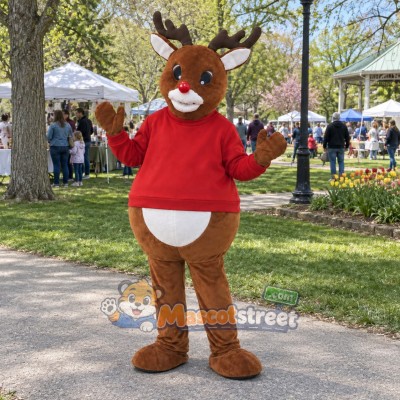 Brown Reindeer Mascot Costume with Red Sweater Brown Reindeer Mascot Costume with Red Sweater