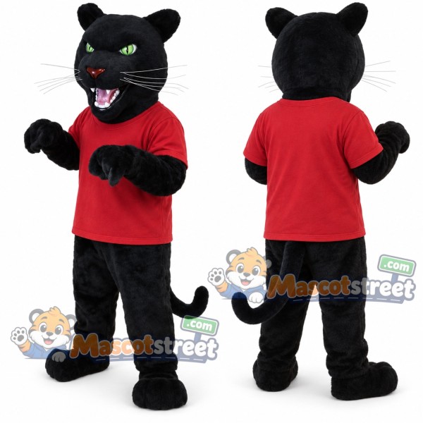 Black Panther Mascot Costume with Red Shirt