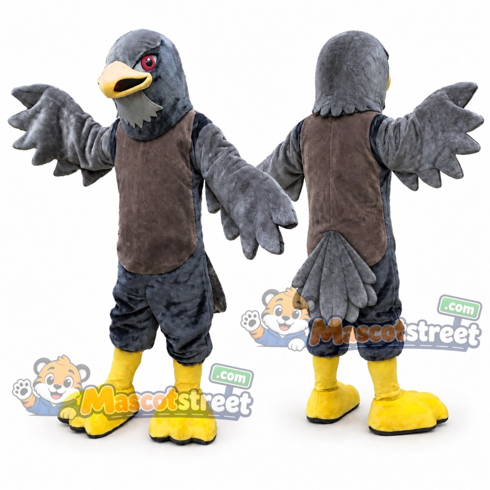 Gray Hawk Mascot Costume with Black Shorts Gray Hawk Mascot Costume with Black Shorts