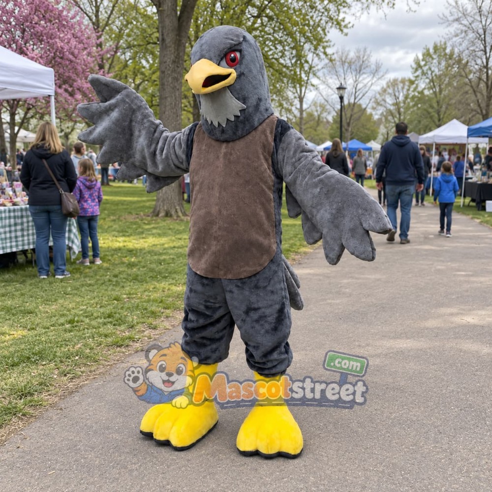 Gray Hawk Mascot Costume with Black Shorts Gray Hawk Mascot Costume with Black Shorts