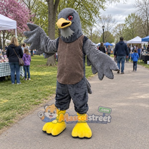 Gray Hawk Mascot Costume with Black Shorts
